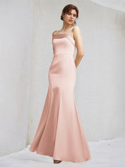 Pearl Pink Trumpet/Mermaid Satin Spaghetti Straps Sleeveless Floor Length Bridesmaid Dresses