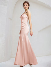 Pearl Pink Trumpet/Mermaid Satin Spaghetti Straps Sleeveless Floor Length Bridesmaid Dresses