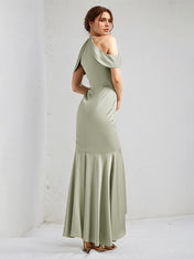 Sage Trumpet/Mermaid Satin Halter Neck Sleeveless Floor Length Bridesmaid Dresses