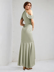 Sage Trumpet/Mermaid Satin Halter Neck Sleeveless Floor Length Bridesmaid Dresses