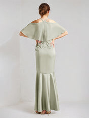 Dreamylily Women Sage Trumpet/Mermaid Satin Halter Neck Chiffon Short Sleeves Floor Length Bridesmaid Dresses Dreamylily Women Sage Trumpet/Mermaid Satin Halter Neck Chiffon Short Sleeves Floor Length Bridesmaid Dresses