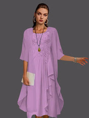 Two Piece A-Line Chiffon Lace Sleeveless Jacket Dresses with Pleats Appliques