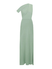 Mist Green Satin One Shoulder Sleeveless Floor Length Formal Dress