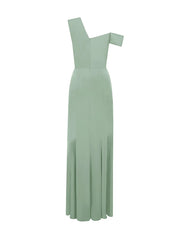 Mist Green Satin One Shoulder Sleeveless Floor Length Formal Dress