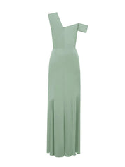 Mist Green Satin One Shoulder Sleeveless Floor Length Formal Dress