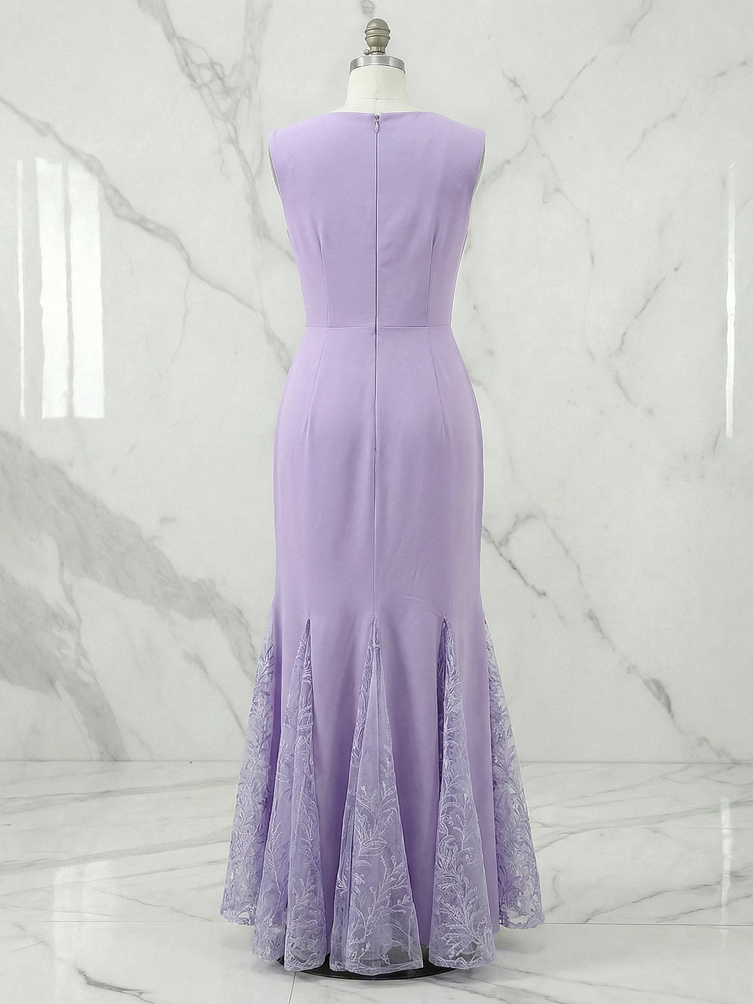 Lace Boat Neck Sleeveless Mermaid Maxi Dress Gown
