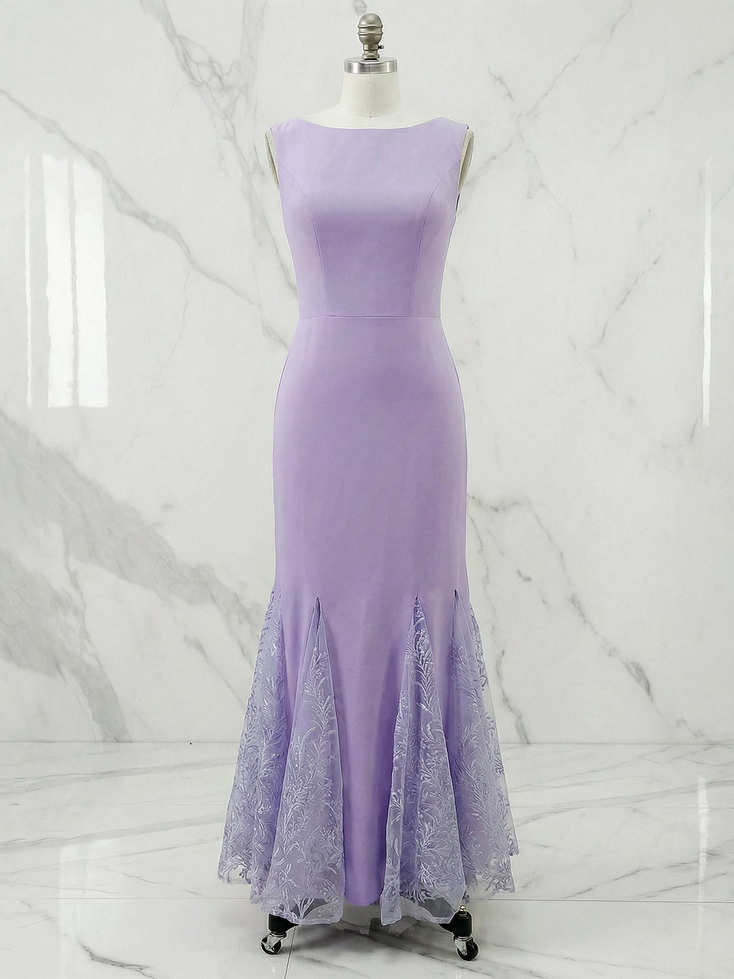 Lace Boat Neck Sleeveless Mermaid Maxi Dress Gown