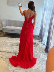 Lace Embroidery Ruffle Long Prom Dress with Slit