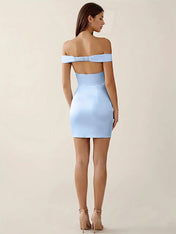 Off-The-Shoulder Ruched Satin Mini Homecoming Dress