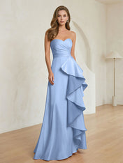 Formal Evening Dress Blush Strapless Ruffle Maxi Dress Gown