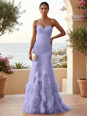 Sweetheart Tulle Pleat Mermaid Evening Dresses with 3D Flower