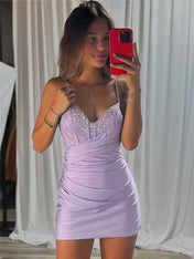 Beaded V Neck Corset Bodice Homecoming Dress
