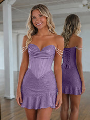 Sweetheart Neck Pearl Strap Beaded Mini Homecoming Dress