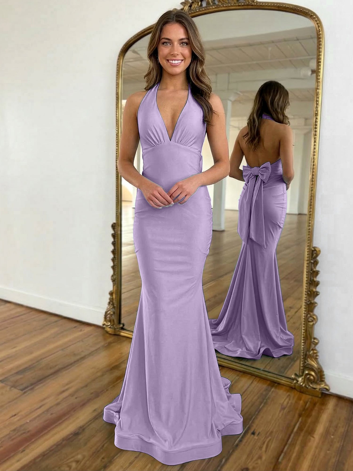 Light Blue Mermaid Halter Backless Long Prom Dress