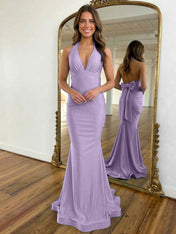 Light Blue Mermaid Halter Backless Long Prom Dress