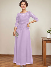 A-line Scoop Illusion Ankle-Length Chiffon Lace Mother of the Bride Dress With Rhinestone Beading