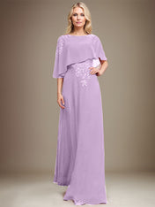 A-line Scoop Floor-Length Chiffon Lace Mother of the Bride Dress With Sequins Beading