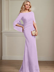 Trumpet/Mermaid Boat Neck Floor-Length Chiffon Mother of the Bride Dress With Pleated