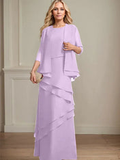 Sheath Scoop Floor-Length Chiffon Mother of the Bride Dress