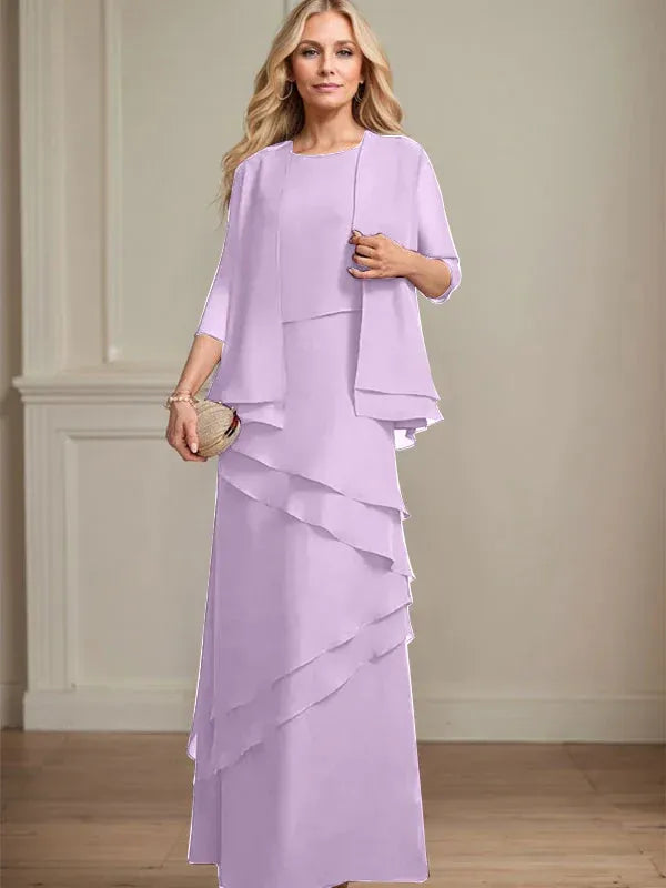 Sheath Scoop Floor-Length Chiffon Mother of the Bride Dress