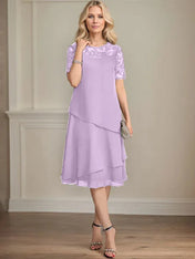 A-line Scoop Illusion Knee-Length Lace Chiffon Mother of the Bride Dress With Sequins