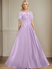 A-line Scoop Illusion Floor-Length Chiffon Lace Mother of the Bride Dress With Sequins Beading