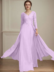 A-line V-Neck Floor-Length Lace Chiffon Mother of the Bride Dress With Sequins