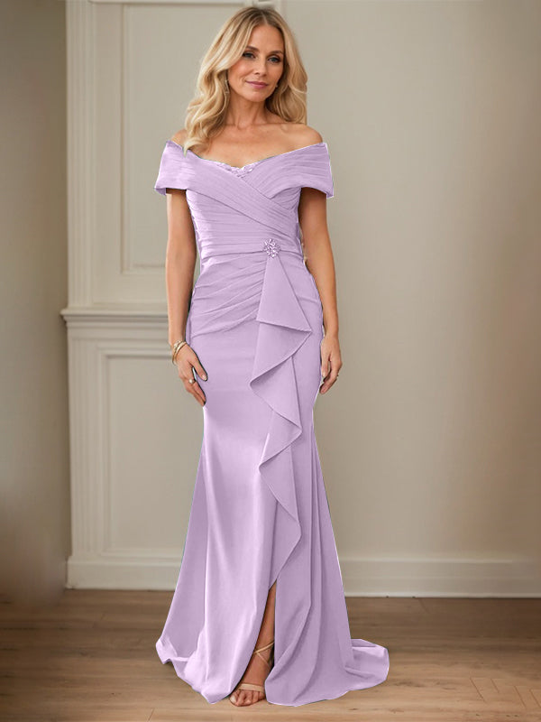 Sheath/Column Off-the-Shoulder Sleeveless Floor-Length Mother of the Bride Dresses With Ruffles