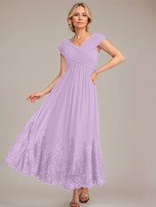 A-line V-Neck Ankle-Length Chiffon Mother of the Bride Dress With Applique Sequins