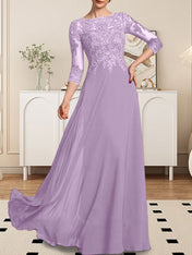 A-line Scoop Floor-Length Lace Chiffon Mother of the Bride Dress With Sequins
