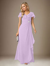 Stormy A-Line V-Neck Ruched Chiffon Dress