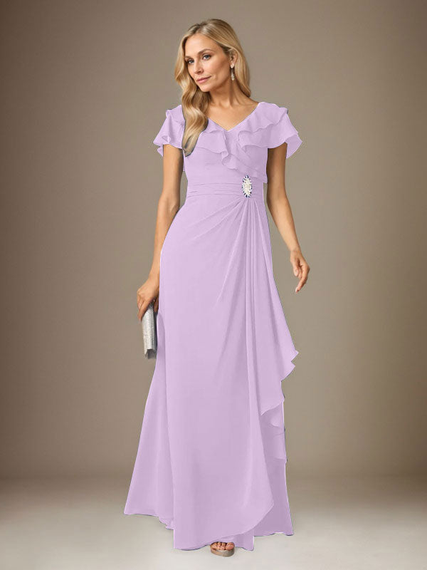 Stormy A-Line V-Neck Ruched Chiffon Dress