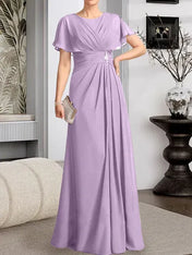 A-line Scoop Floor-Length Chiffon Mother of the Bride Dress With Pleated Beading