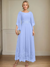 A-line Scoop Illusion Ankle-Length Lace Chiffon Mother of the Bride Dress With Sequins