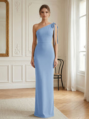 Green Formal Evening Dress Sheath One Shoulder Sleeveless Maxi Dress Gown