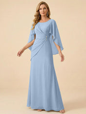 Sage Green Chiffon Beaded Mother of the Bride Dress with Cape Sleeves