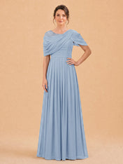 One-Shoulder Cape Overlay Chiffon Mother of the Bride Dress