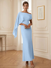 Elegant Mint Green One-Shoulder Chiffon Mermaid Formal Evening Dress with Cape and Ruffles