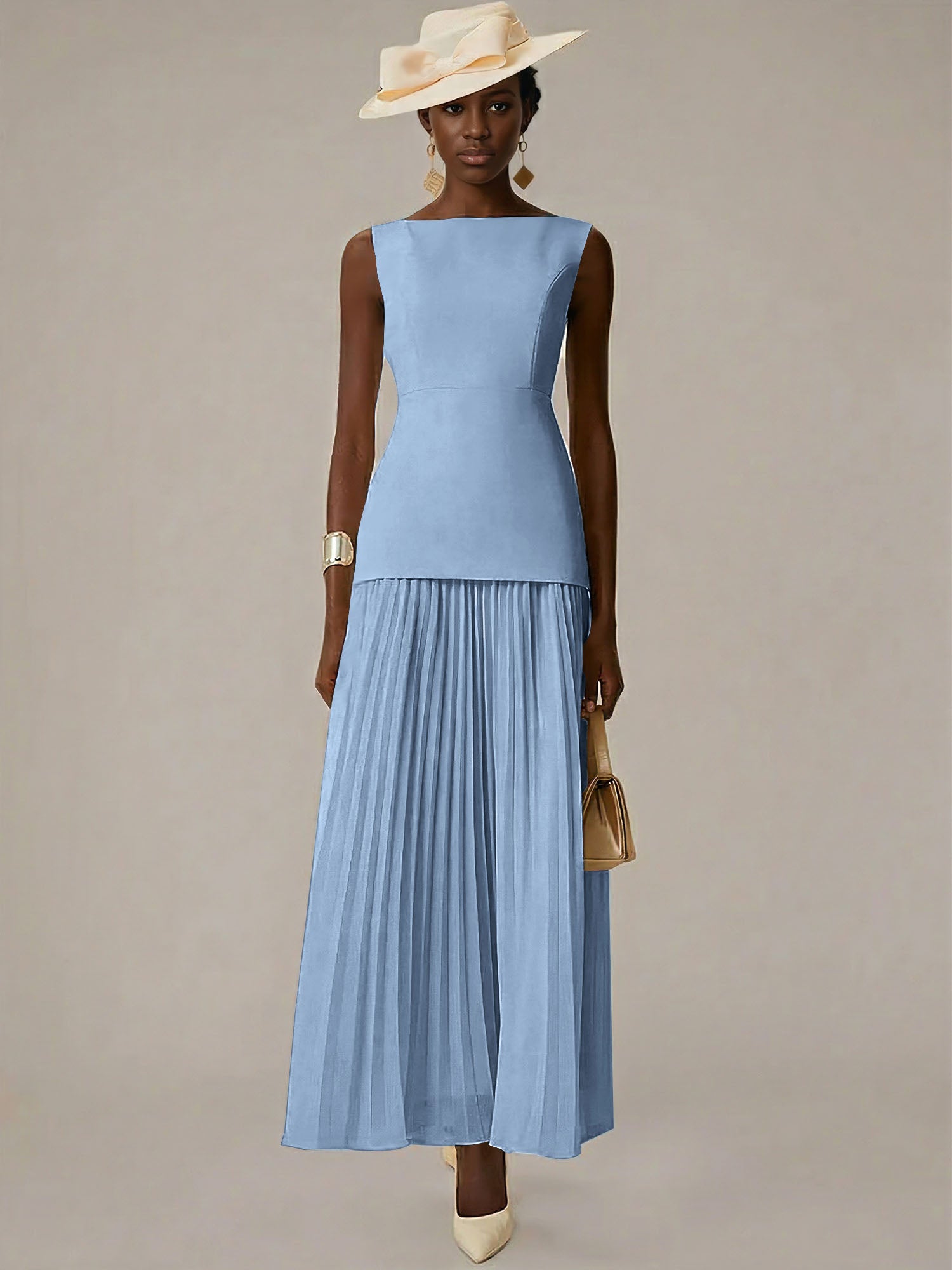White A Line Chiffon Round Neck Sleeveless Floor Length Dresses