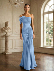 One Shoulder Pleat Mermaid Chiffon Evening Dresses for Women Gown