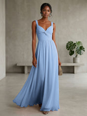 Elegant Soft Blush Twist-Front Chiffon Maxi Gown
