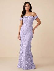 Black Off-the-Shoulder 3D Floral Mermaid Formal Gown Evening Dress
