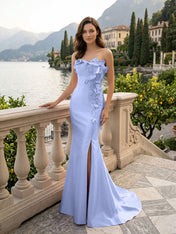 Pink Sweetheart Neckline 3D Flower Embellished Mermaid Evening Gown Maxi Dress