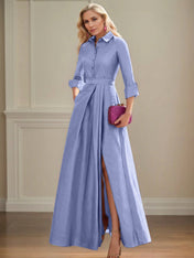 A Line High Neck 3/4 Sleeves Floor Length Mother of the Bride Dresses