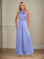 Jumpsuits Halter Floor-Length Satin Wedding Dress