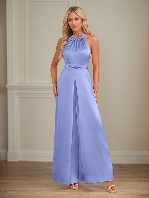 Jumpsuits Halter Floor-Length Satin Wedding Dress