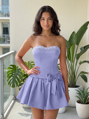 Fuchsia Pearl Corset Short Homecoming Dresses Large Waist Bow Lace Up Back