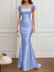Mother of the Bride Dress Champagne Satin Square Neck Maxi Dress