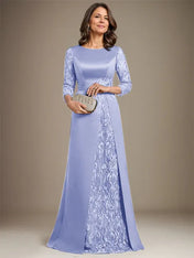 A-Line Scoop Floor-Length Lace Satin Mother Of the Bride Dress With Applique