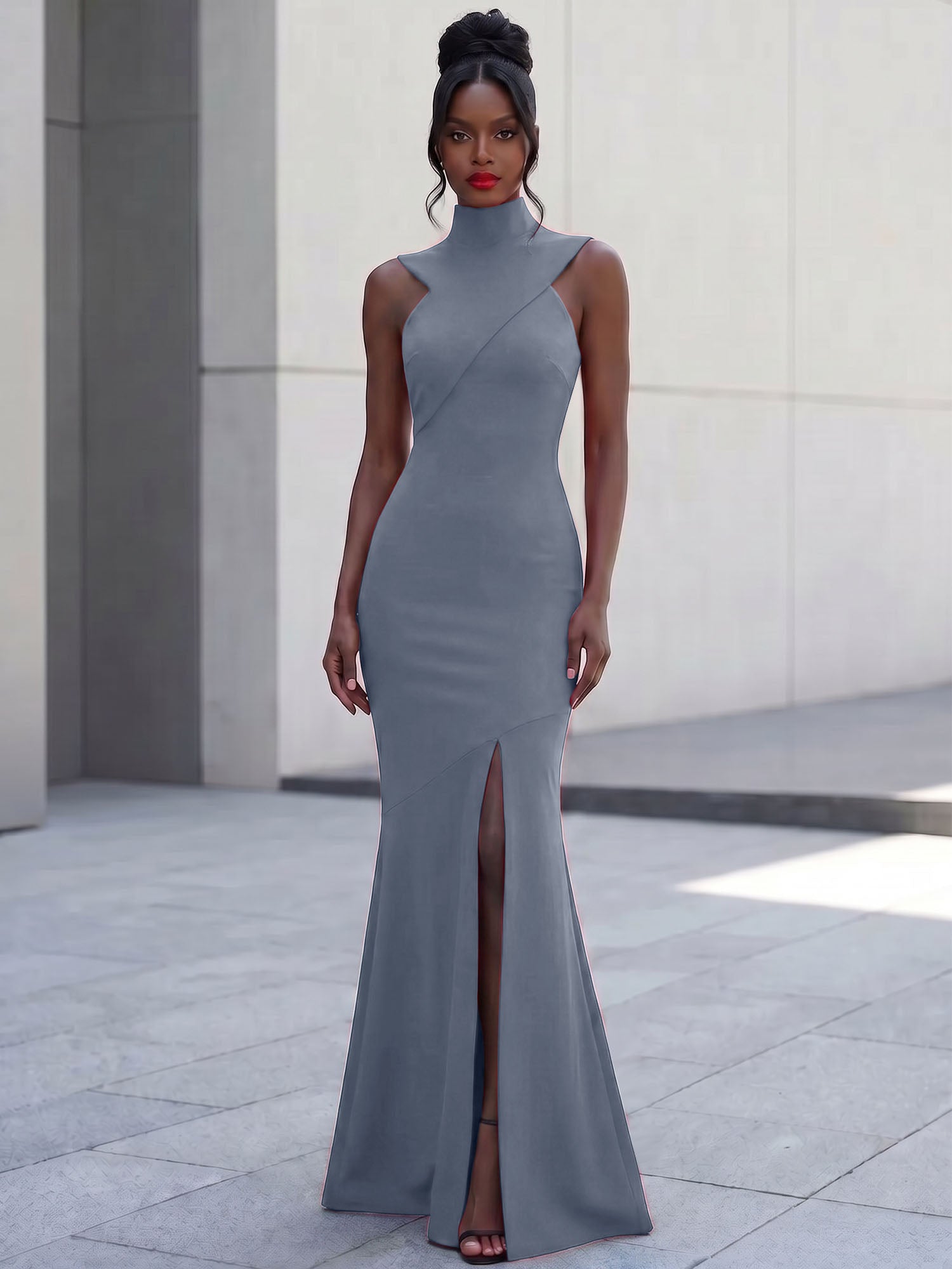 High-Neck Cross-Bodice Sleeveless Maxi Dress